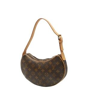 Louis Vuitton Shoulder Leather Croissant Brown Pochette Bag Monogram